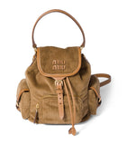 Miu Miu medium corduroy leather-trim backpack, imported from the UK
