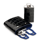 Aspinal of London croc-embossed leather double hip flask 85ml - British product