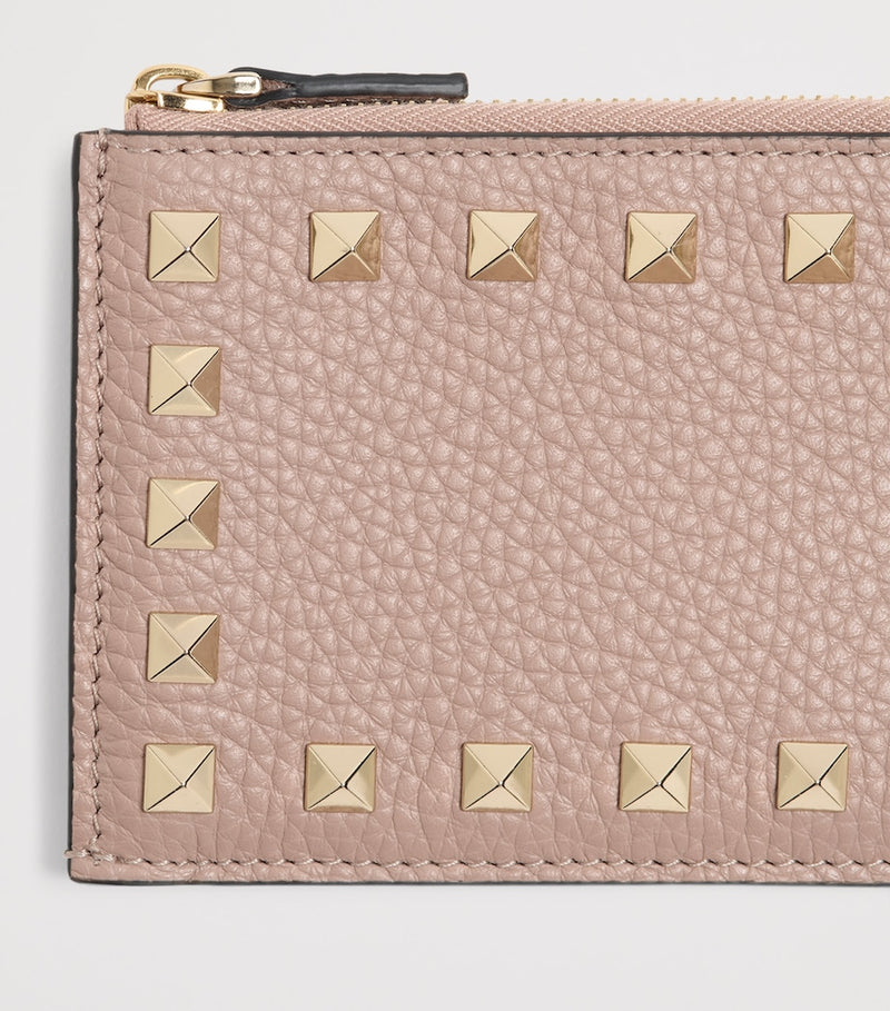 Valentino Garavani leather Rockstud card holder with card slots, imported from the UK