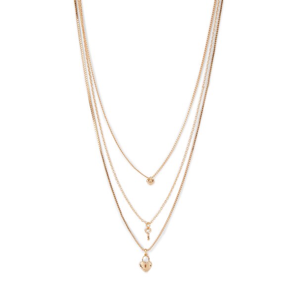 Superdrug Gold Tone Triple Layer Lock Necklace GOODS Superdrug