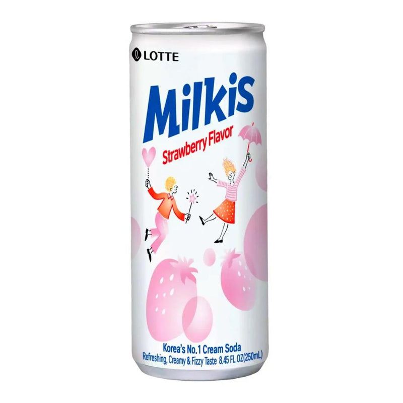 Lotte Milkis strawberry flavour cream soda drink, UK version