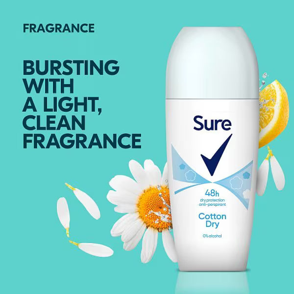 Sure Cotton Dry Anti-Perspirant Roll On 50ml (British brand)