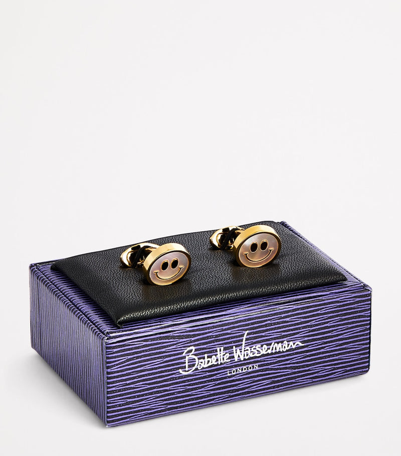 Babette Wasserman gold-plated smiley face cufflinks - British product