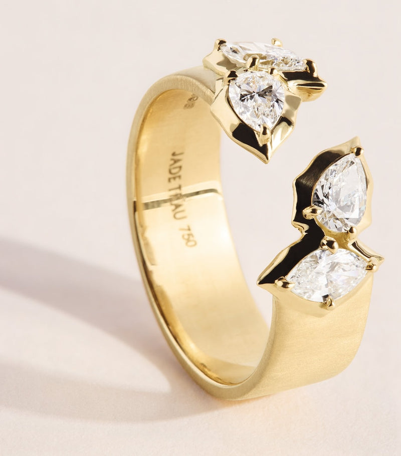 Jade Trau Poppy Open Band ring yellow gold diamonds 6mm - British product