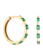 Astrid & Miyu yellow gold emerald baguette hoop earrings, UK version