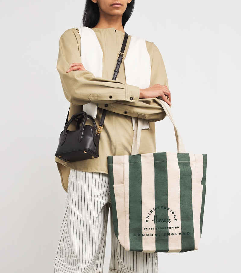 Harrods jute striped logo shopper tote bag - British product