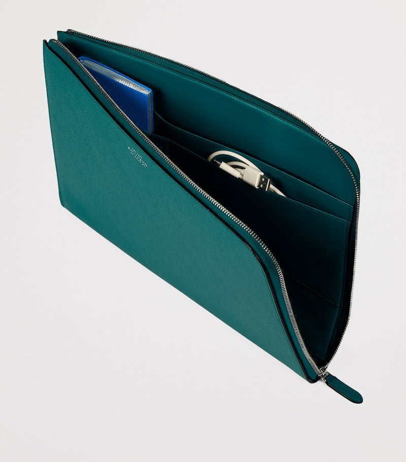 Smythson small Panama leather laptop case for 13-inch laptops (British brand)