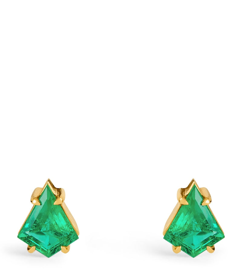 ZLEE yellow gold and emerald kite stud earrings - British product