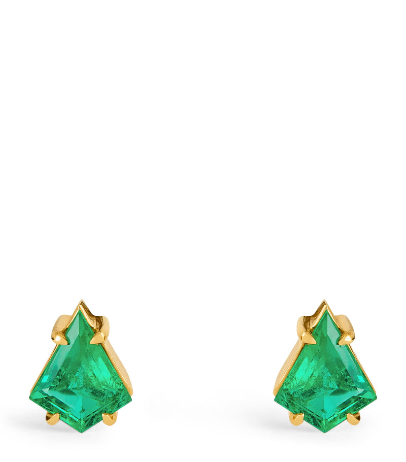 ZLEE yellow gold and emerald kite stud earrings - British product