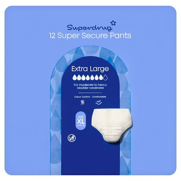 Superdrug Super Incontinence Pants XL 12 pack (British brand)