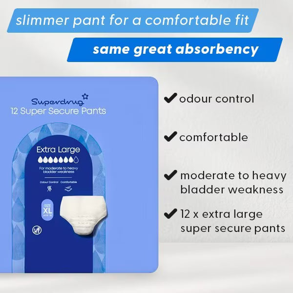 Superdrug Super Incontinence Pants XL 12 pack (British brand)