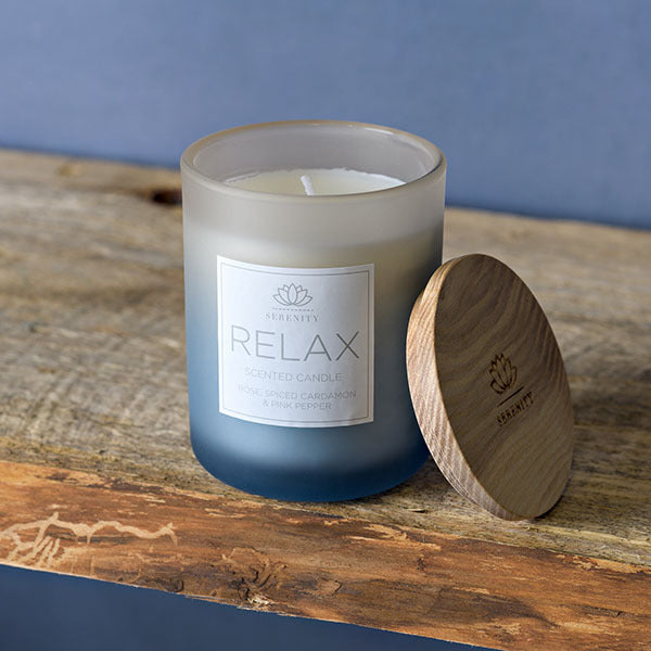 Serenity Relax Candle Rose Cardamom Pink Pepper 120g (British brand)