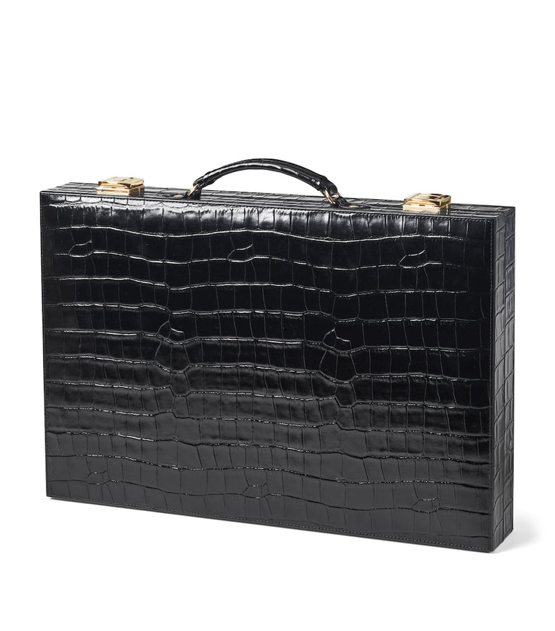 Aspinal of London croc-embossed leather backgammon set 17-inch - British product