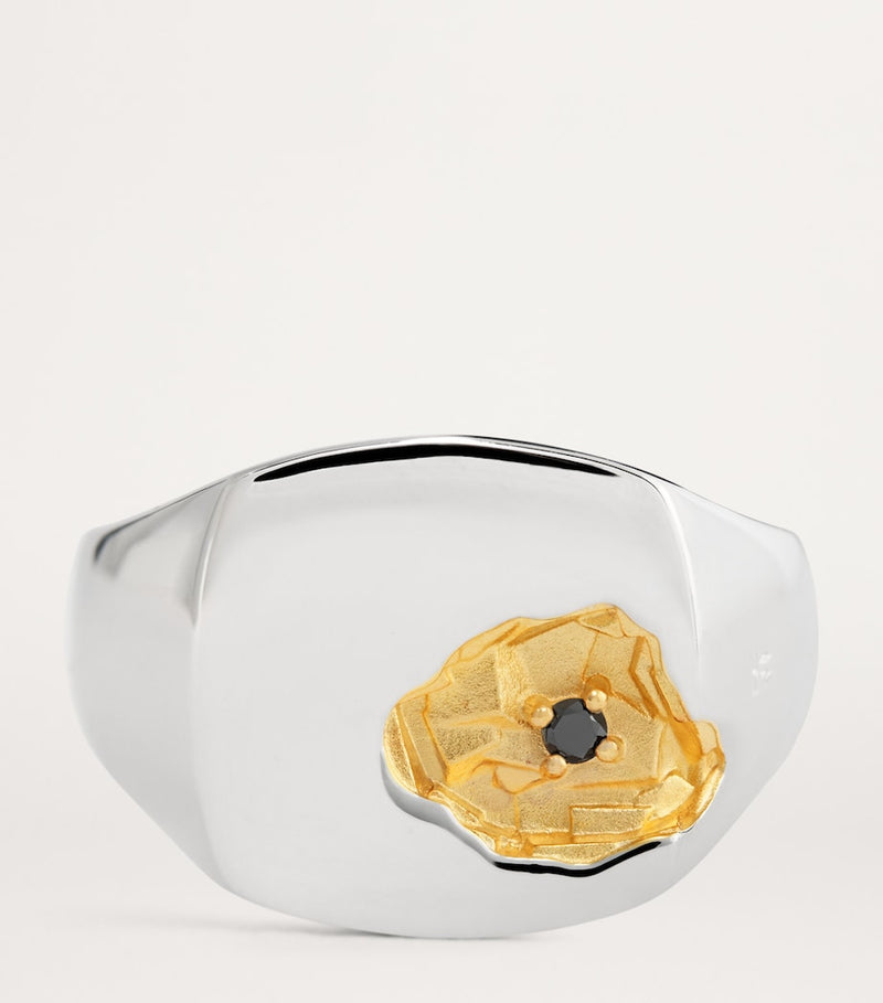 Tom Wood signet ring black diamond gold plating - British product