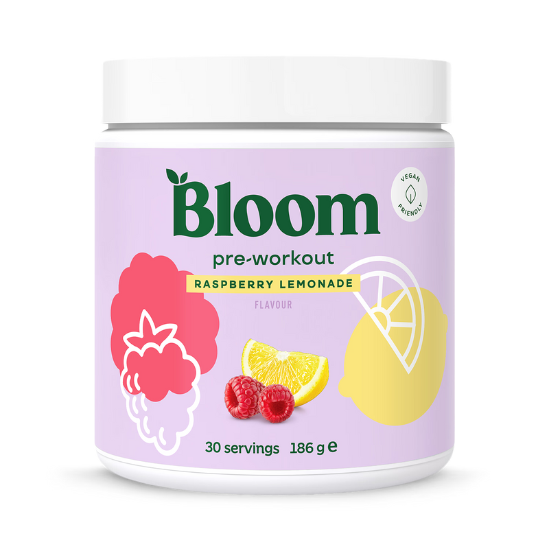 Bloom Pre-Workout Raspberry Lemonade 186g, imported from the UK