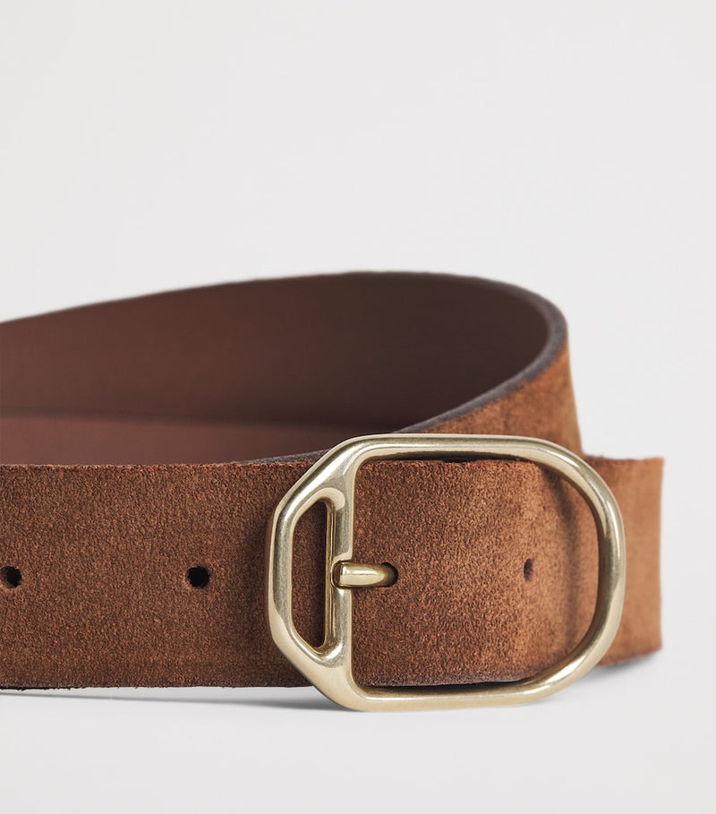 Eleventy suede belt with gold buckle, imported from the UK