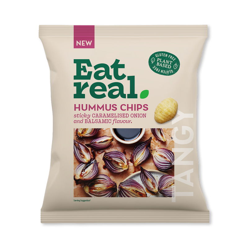 Eat Real Hummus Chips Caramelised Onion Balsamic 45g, imported from the UK
