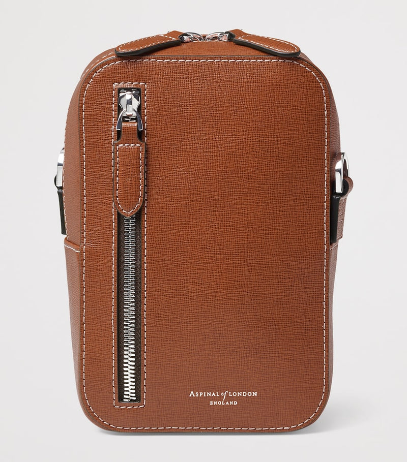 Aspinal of London leather Reporter North South cross-body bag, imported from the UK