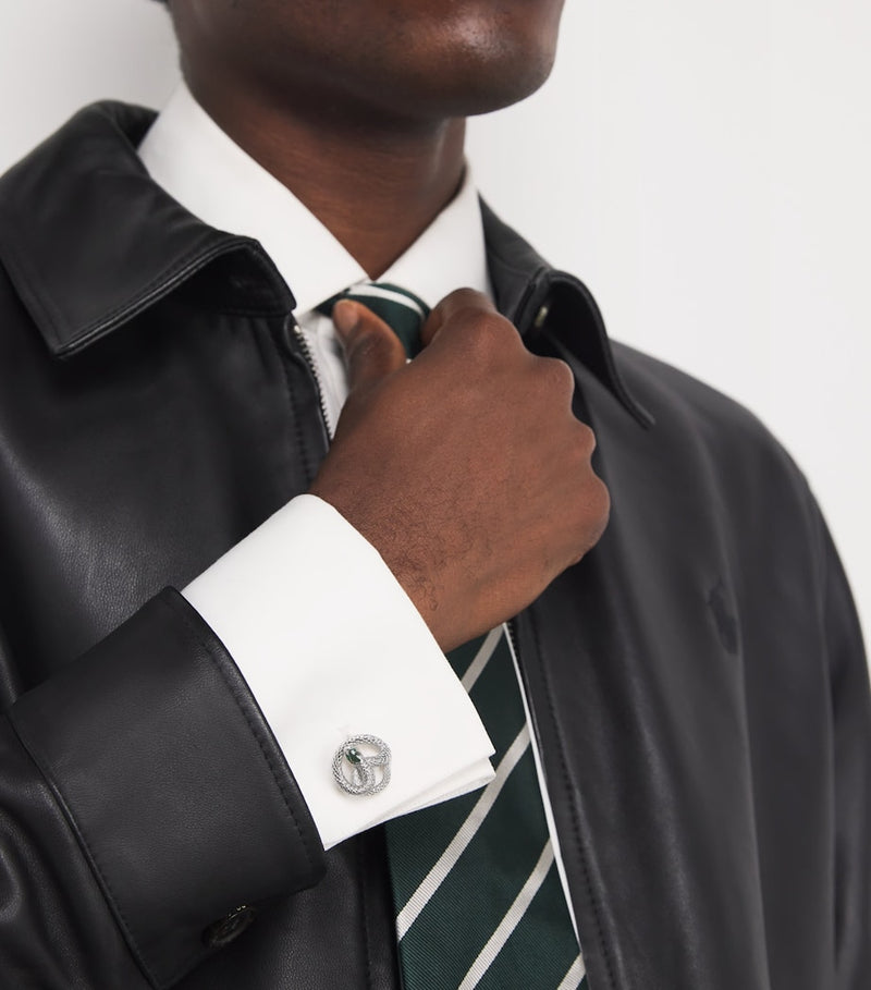 Tateossian Viper palladium enamel cufflinks 1.8cm (British brand)