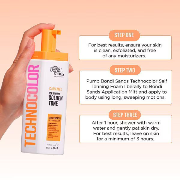 Technocolor Self Tanning Foam Caramel 200ml, imported from the UK