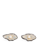 Harrods Deakin & Francis Sterling Silver Oyster and Pearl Cufflinks 2.4cm x 1cm- Buy online at McGrocer