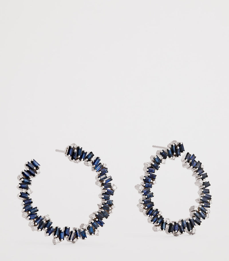 Suzanne Kalan white gold diamond blue sapphire spiral earrings, UK version