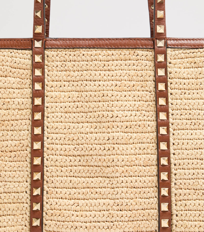 Valentino Garavani Large Straw Rockstud Tote bag, imported from the UK