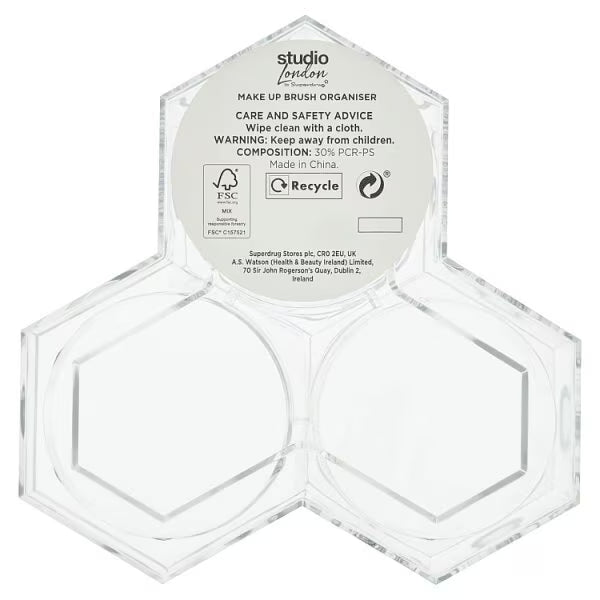 Studio London Brush Organiser Clear 12x12x13cm (British brand)