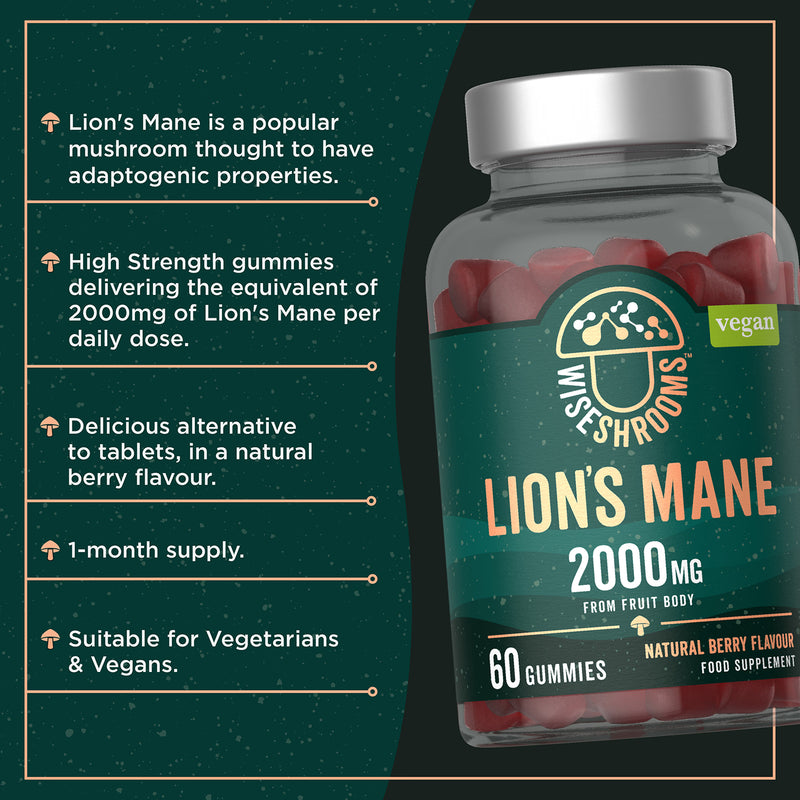 Wiseshrooms Lions Mane 2000mg vegan gummies - British product