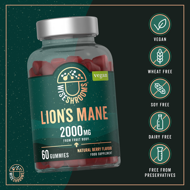Wiseshrooms Lions Mane 2000mg vegan gummies - British product