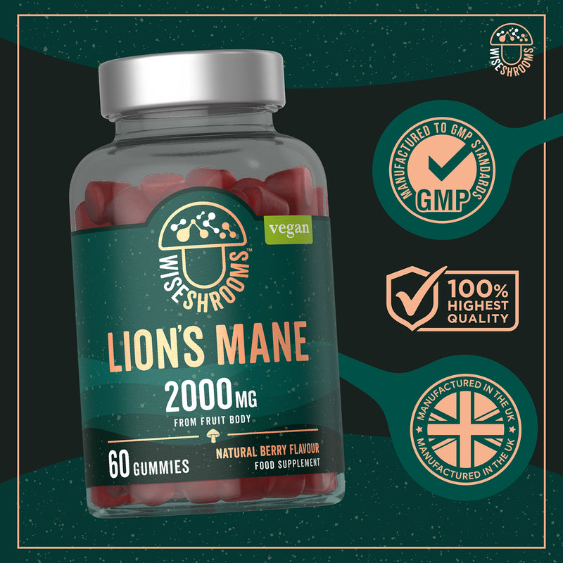 Wiseshrooms Lions Mane 2000mg vegan gummies - British product