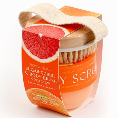 Superdrug Tropical Fruits Grapefruit Orange Body Scrub with Brush Set 150g- Buy online at McGrocer