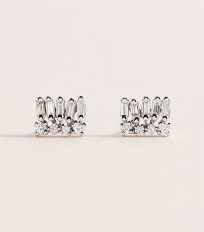 Harrods Suzanne Kalan White Gold and Diamond Short Stack Stud Earrings- Buy online at McGrocer