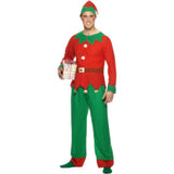 Smiffys elf costume economy red green top trousers hat, imported from the UK