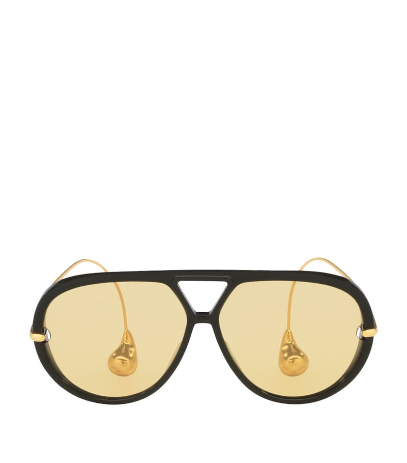 Bottega Veneta aviator sunglasses with drop-shaped temple tips, imported from the UK