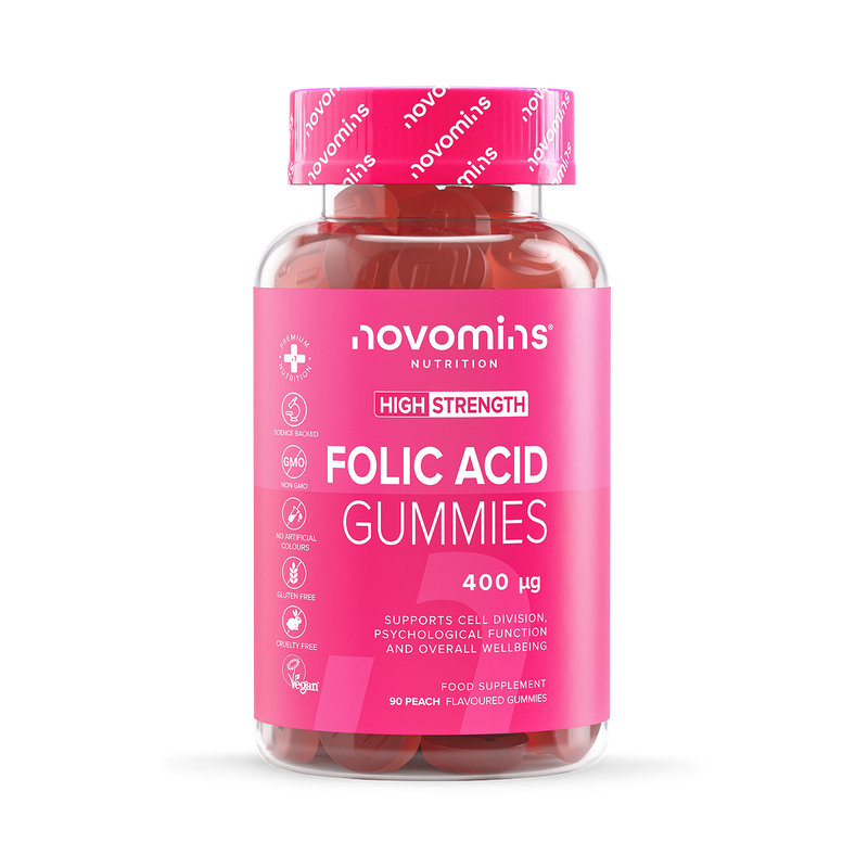 Novomins folic acid gummies peach 400µg 90 count - British product