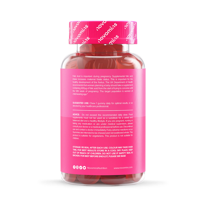 Novomins folic acid gummies peach 400µg 90 count - British product