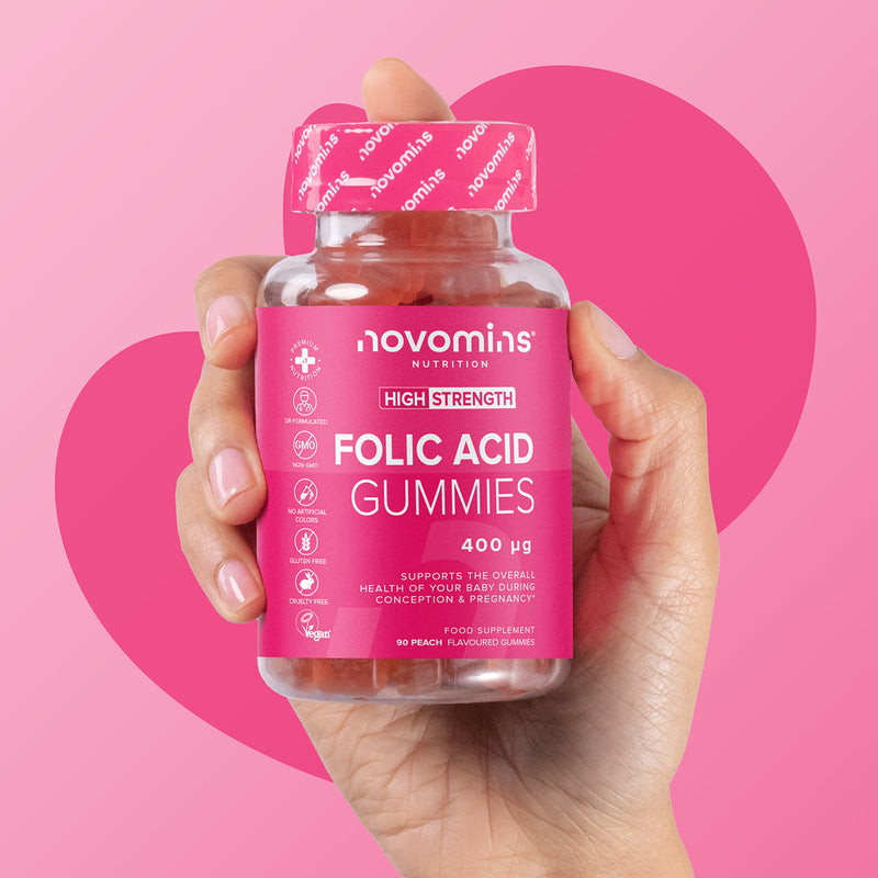 Novomins folic acid gummies peach 400µg 90 count - British product