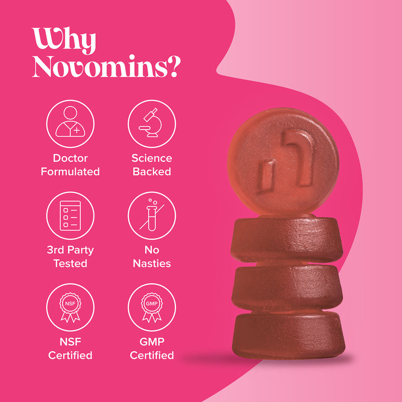 Novomins folic acid gummies peach 400µg 90 count - British product