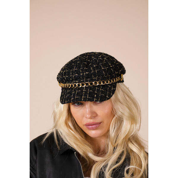 SVNX tweed baker boy hat black, imported from the UK