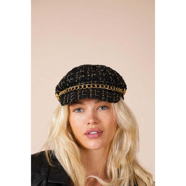 SVNX tweed baker boy hat black, imported from the UK