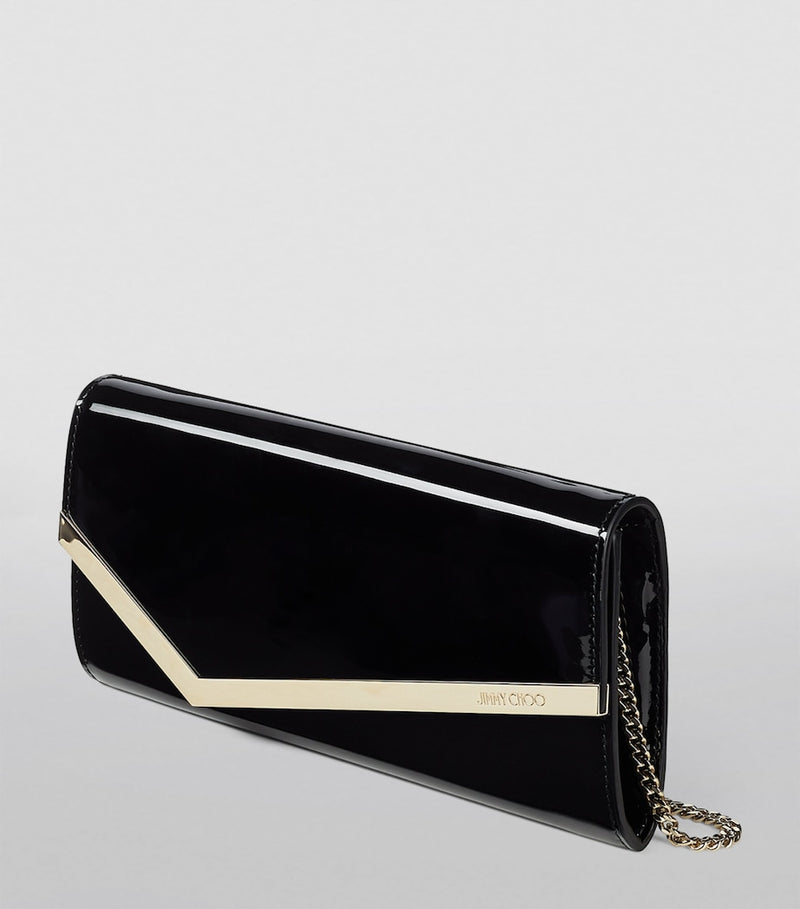 Jimmy Choo Emmie patent clutch bag with chain strap, UK version