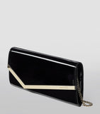 Jimmy Choo Emmie patent clutch bag with chain strap, UK version