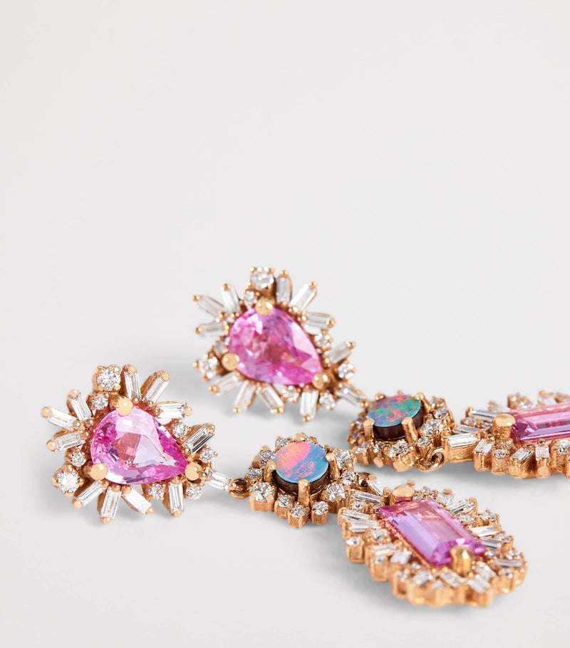 Suzanne Kalan drop earrings pink sapphire opal diamond (British brand)