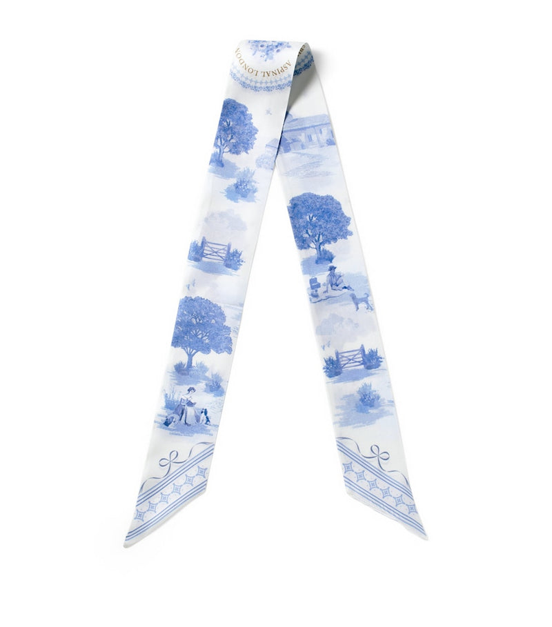 Aspinal of London silk skinny scarf landscape print (British brand)