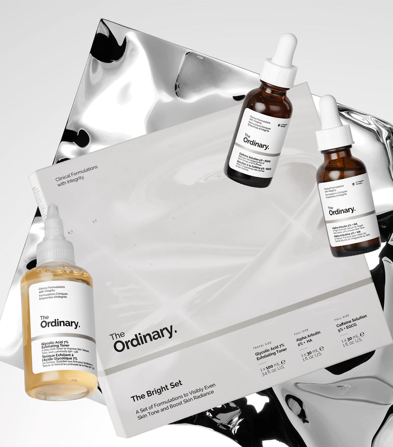 The Ordinary Bright Set with glycolic toner and serums, imported from the UK