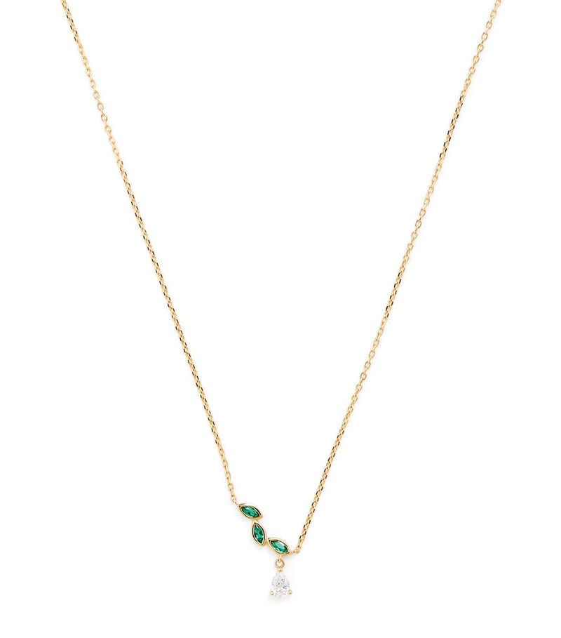 Astrid & Miyu yellow gold emerald diamond necklace, imported from the UK