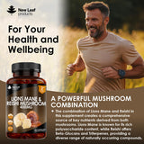 New Leaf Lions Mane Reishi 4000mg vegan capsules, UK version