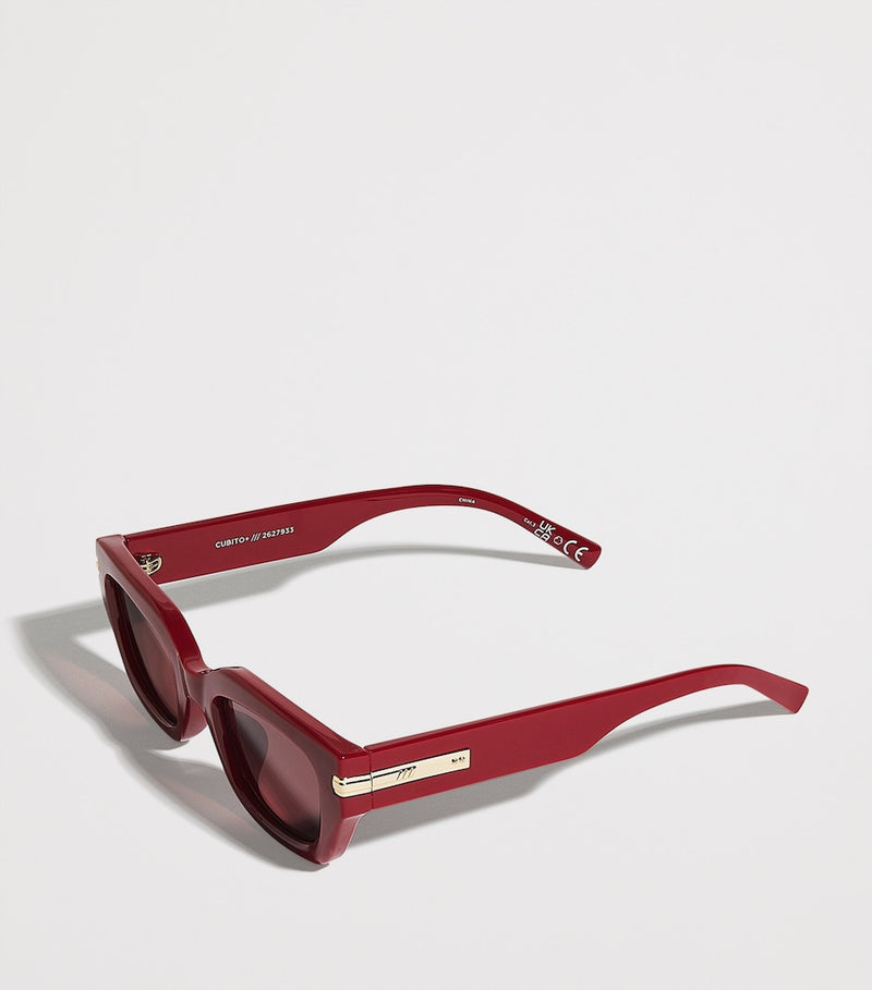 Le Specs Cubito cat eye sunglasses burgundy frames, imported from the UK