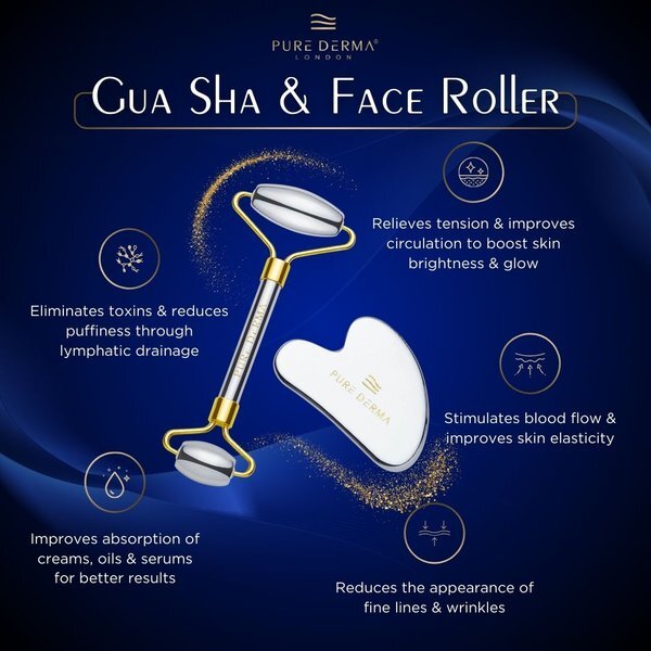 Pure Derma London Black Obsidian Gua Sha & Face Roller Set, imported from the UK